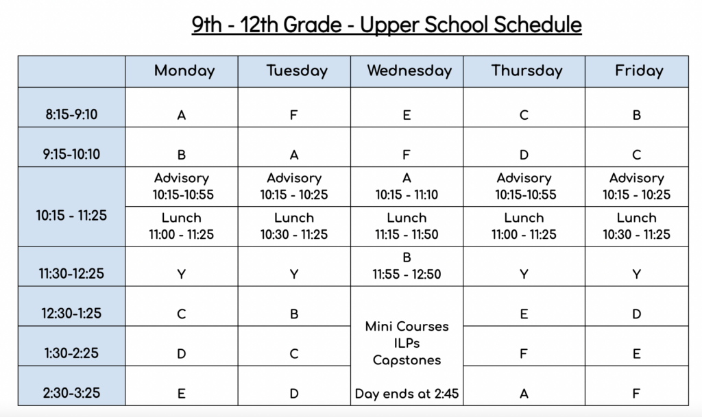 Upper School Schedule