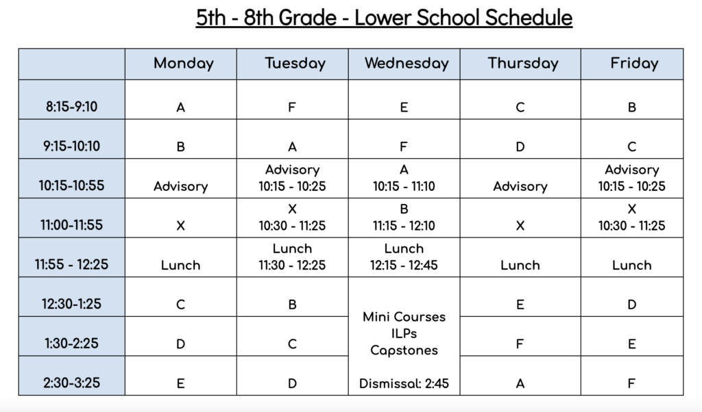 Lower School Schedule